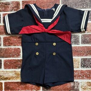Vintage R-Gee Originals Navy Blue Sailor Suit Romper 2t 18” sts patriotic USA